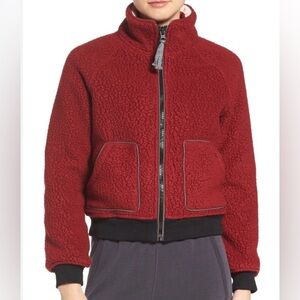 NWT Free People NORTHERN LIGHTS Red Fleece Bomber Jacket Sz M